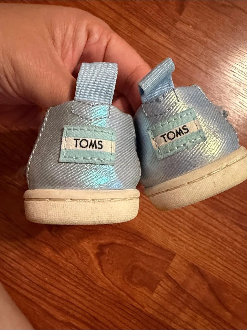 TOMS Kids Shimmery Light Blue Slip-On Casual Shoes - size 6